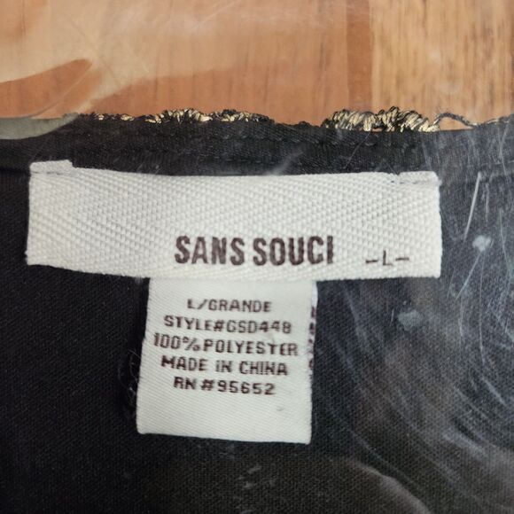 SANS SOUCI BLACK & GOLD FLORAL EMBROIDERED LACE-UP SLEEVELESS DRESS SIZE L - Picture 3 of 9